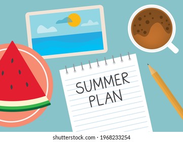 summer plan written in notebook- vector illustration