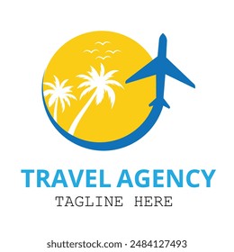 Summer plane with palms tree icon logo of travel and travel agency vector