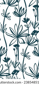 summer plant nature artistic seamless ink vector one line pattern hand drawn 