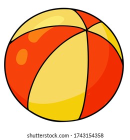 summer play ball, red, yellow color and line vector illustraion hand-drawn doodles isolated fo white background