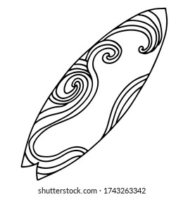summer play surfboard  line vector illustraion hand-drawn doodles isolated fo white background