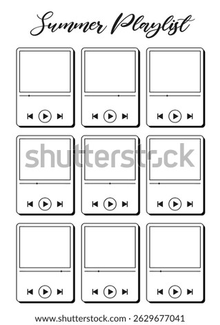 Summer playlist Journal Printable Planner Page Template, Vector Illustration, A4 and A5 Sizes, Hand Drawn Doodle Style. Planner pages bullet journal A5 A4 format.