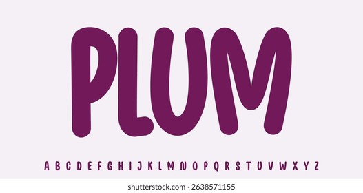 Summer Plum lettering, cartoon joyful colored alphabet, rounded playful font for bright kid fresh product headline, friendly logo. Childish typographic design. Packaging typography. Vector typeset