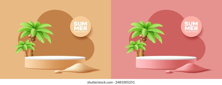 Summer podium display, brown and pink two design, banner on colorful background, EPS 10 vector illustration
