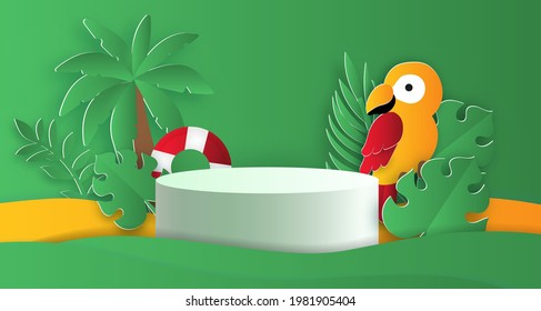 Summer podium for a product with tropical bird and summer elements