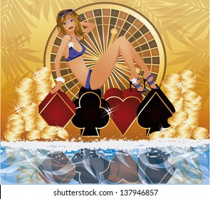 Summer poker time background, vector illustration