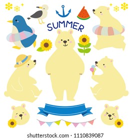 Summer polar bear illustration set