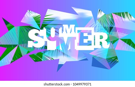 summer polygonal background with palm leaves geometric shapes