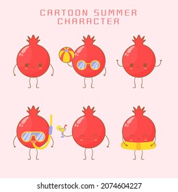 summer pomegranate cute cartoon character set