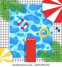 Summer pool. Summer pool background. Vacation. Vector graphics in flat cartoon style