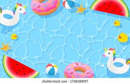 Summer pool background vector illustration. swimming pool with cute pool toy