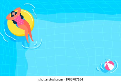 
Summer pool background vector illustration. Girl in the pool with copy space