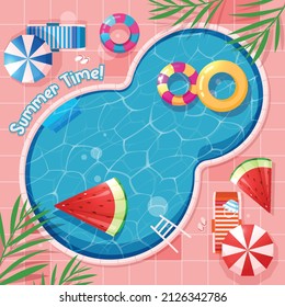 Summer pool background vector illustration. swimming pool blue and pink theme with copy space. Swimming pool summer background vector.