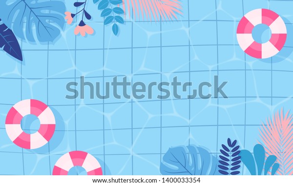 Summer pool background vector\
illustration. swimming pool blue and pink theme with copy\
space.