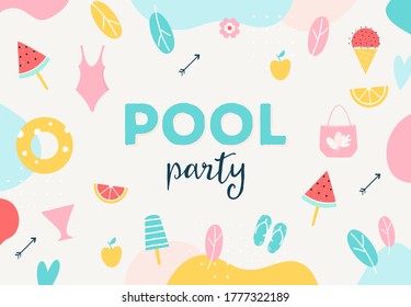 Summer Pool or Beach Party Poster or Invitation Card. Vector Illustration