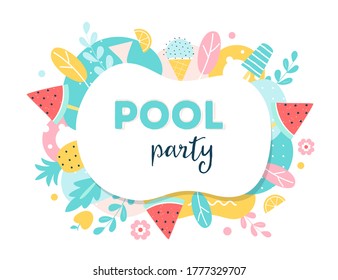 Summer Pool or Beach Party Poster or Invitation Card. Vector Illustration