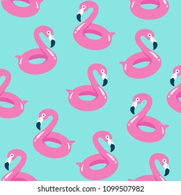 Summer pool floating with flamingo. Seamless pattern. Vector illustration.