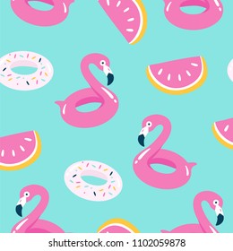 Summer pool floating with flamingo. Seamless pattern. Vector illustration.