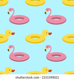 Summer pool floating with flamingo. Seamless pattern. Vector illustration. EPS