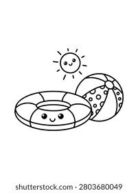 Summer Pool Fun Coloring Page – Printable Black and White Outline Educational Worksheet for Kids