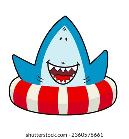 Summer pool party. Baby Shark character design. Fun t-shirt print.
