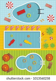 Summer pool party banner horizontal concept set. Flat illustration of 3 summer pool party vector banner horizontal concepts for web