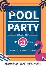 Summer Pool party invitation concept.  Flat style minimal vector  illustration.