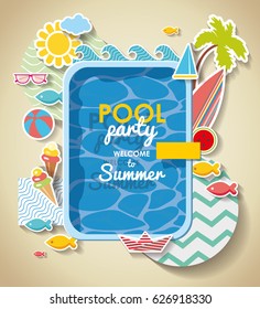 Summer pool party invitation . Holidays background