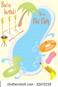 Summer Pool Party Invitation For Kids Or Fun Adults With Room For Your Text