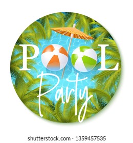 Summer Pool Party Invitation Template. Vector Round Illustration