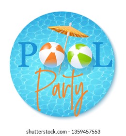 Summer Pool Party Invitation Template. Vector Round Illustration