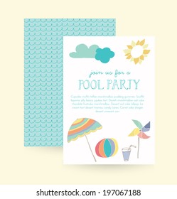 Summer Pool Party Invitation Vector Template.