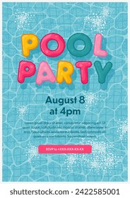 Summer pool party poster design. Vector illustration in cartoon style for posters, banners, flyers, and invitations.