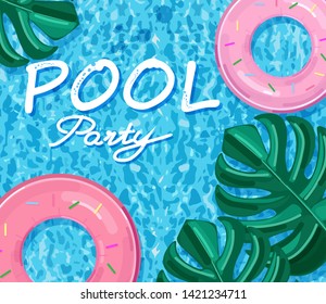 Summer pool party poster Vector. Summer banner blue water background