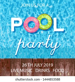Summer pool party poster Vector. Blue water background