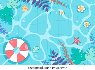 Summer pool or sea background. Vector texture with deep underwater ocean or pool scene. Summer Holiday Design Template for Banner, Poster, Invitation, Brochure, Flyer. Water surface illustration.