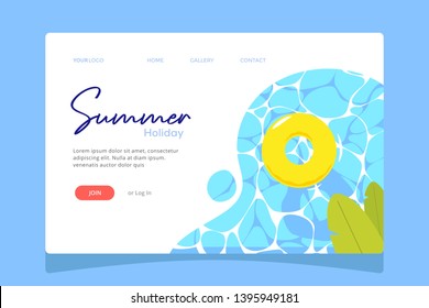 Summer Pool vector illustration concept, inflatable float floating on pool in summer can use for, landing page, template, ui, web, mobile app, poster, banner, flyer