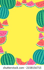 Sommer-Pop-Flachdesign-Rahmen mit vielen Wassermelonen.