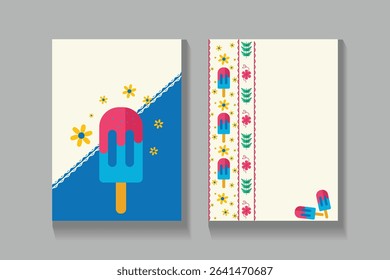 Summer Popsicle Background with Colorful Floral Accents. Playful vector illustration with bright popsicles and flowers. Perfect for summer-themed invites, cards, and packaging.