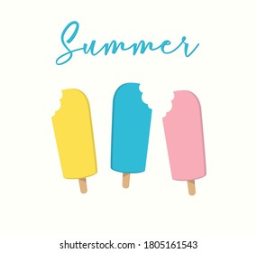 Composición de la paleta de verano. Vector de helado de popsicle, ilustración aislada sobre fondo blanco. Helado de fruta en un palo. Color claro, ánimo de verano.