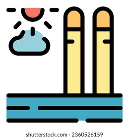 Vector de contorno de icono del puerto de verano. Mar deportivo. Color del viaje de aventura plano