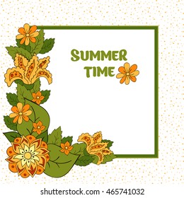 Summer postcard, cover, bright background for inscriptions. Green and orange tones