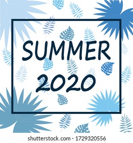 Summer postcard with design of palm trees of tropical leaves. Banner. Vector illustration