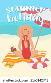 Sommerpostkarte. Doodle flach Clip Art. Alle Objekte werden neu gestrichen.