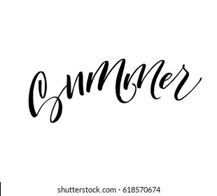 Summer postcard. Hand drawn season lettering.  Ink illustration. Modern brush calligraphy. Isolated on white background. 