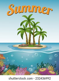 Summer postcard with island and text