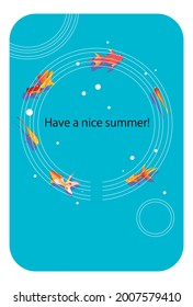 Summer Postcard Template With Japanese Goldfish Rings