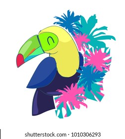 Summer Postcard with Toucan Vector Illustration. Print T-shirt Design Illustration