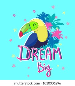 Summer Postcard with Toucan Vector Illustration. Print T-shirt Design Illustration