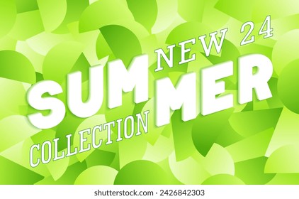 Summer poster with 3D lettering. Abstract trendy background made of semicircles with color gradient. Geometric pieces in the style of Y2K and brutalism. Vector template
